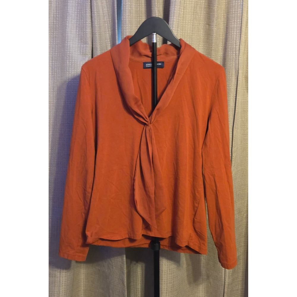 Jones New York Long Sleeve Draped Tie Neck Blouse Women's Size XL Orange‎